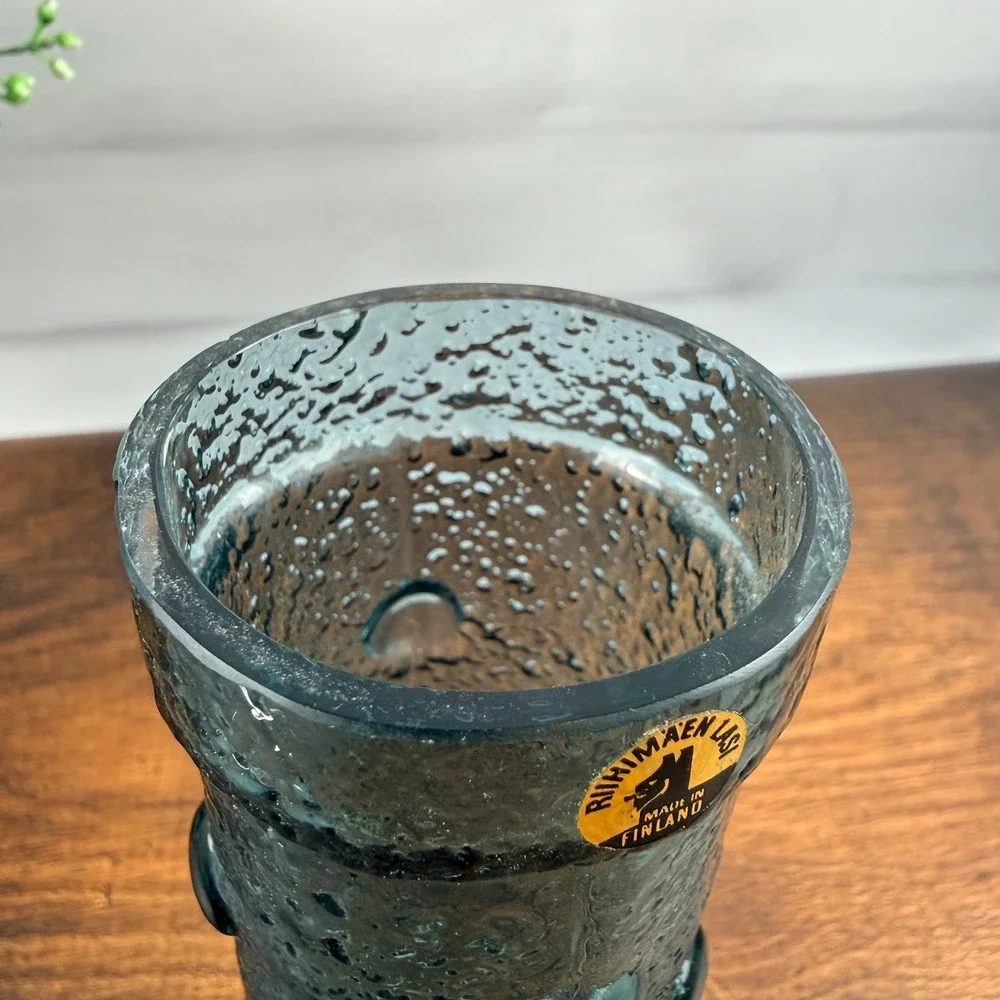 Riihimäen Lasi 1462 Vase Tamara Aladin Blue Textured Finnish Art Glass